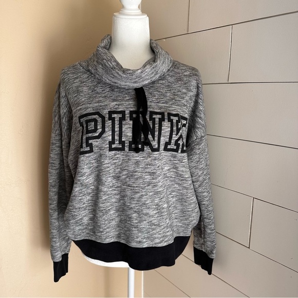 PINK Victoria's Secret Tops - Victoria’s Secret PINK Cowl Neck Pullover Gray Sweatshirt Lounge Medium M